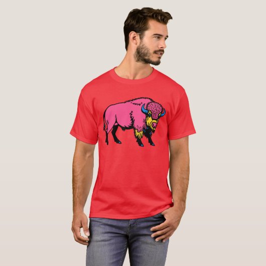 Colorful Pop-Art Southwestern Buffalo/Bison Tシャツ (正面フル)