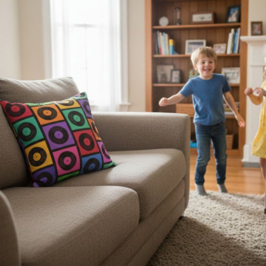 Colorful Pop Art Vinyl Records クッション
