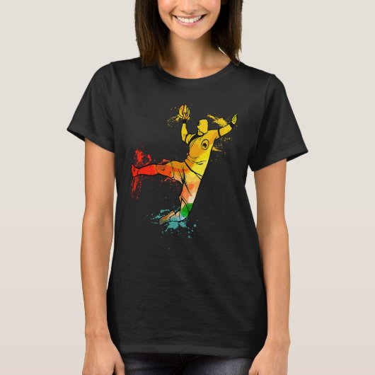 Colorful Pop Portrait Handball Player Tシャツ (正面)