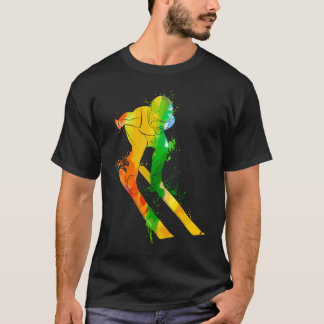 Colorful Pop Portrait Winter Sport Ski Jumping Tシャツ