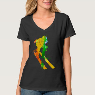 Colorful Pop Portrait Winter Sport Ski Jumping Tシャツ