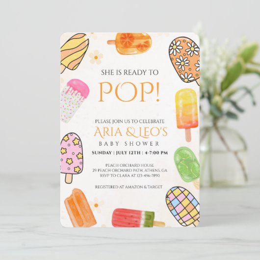 Colorful Popsicle Summer Baby Shower Invite 招待状 (スタンド正面)
