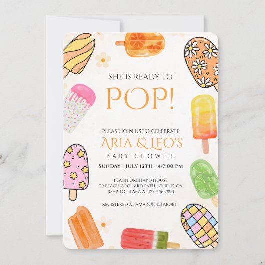 Colorful Popsicle Summer Baby Shower Invite 招待状 (正面)