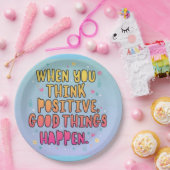 Colorful Positive Quote Typography؛ Think Positive ペーパープレート (パーティー)