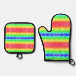 Colorful pot holder and oven mitt set with vibrant 鍋つかみ&鍋敷きセット