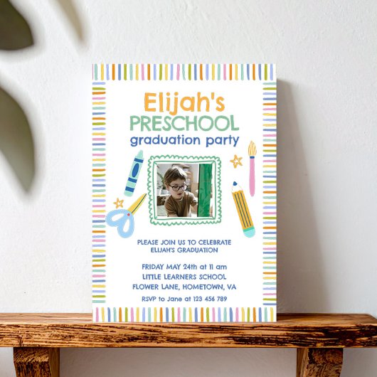 Colorful Preschool Graduation Party Invitation 招待状