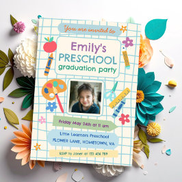 Colorful Preschool Graduation Photo Text 招待状