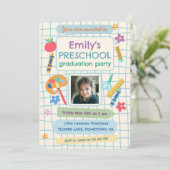 Colorful Preschool Graduation Photo Text 招待状 (スタンド正面)