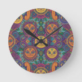 Colorful Psychedelic Cat Wall Clock ラウンド壁時計 (正面)
