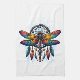 Colorful Psychedelic Dragonfly Dreamcatcher Boho キッチンタオル