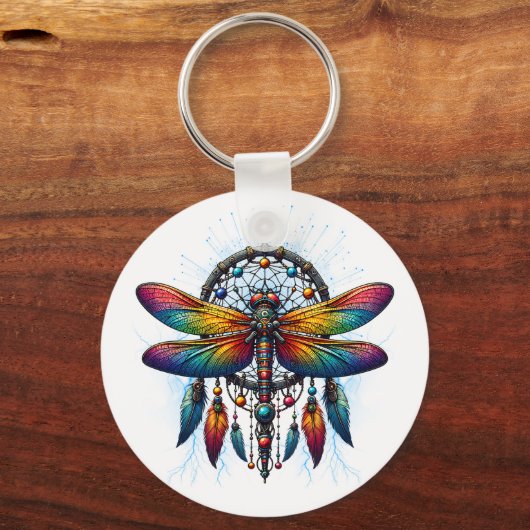 Colorful Psychedelic Dragonfly Dreamcatcher Boho キーホルダー (裏面)
