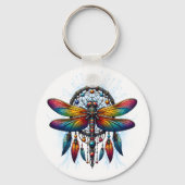 Colorful Psychedelic Dragonfly Dreamcatcher Boho キーホルダー (裏面)