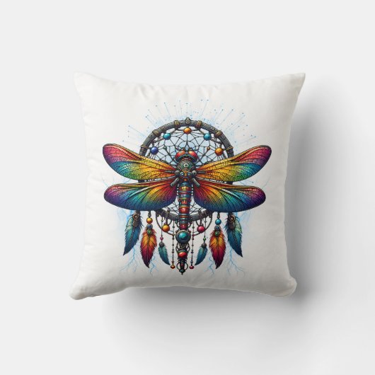 Colorful Psychedelic Dragonfly Dreamcatcher Boho クッション (裏面)