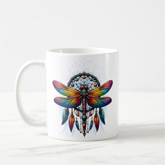Colorful Psychedelic Dragonfly Dreamcatcher Boho コーヒーマグカップ (左)
