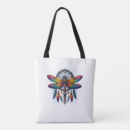 Colorful Psychedelic Dragonfly Dreamcatcher Boho トートバッグ (裏面)
