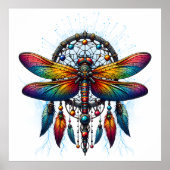 Colorful Psychedelic Dragonfly Dreamcatcher Boho ポスター (正面)