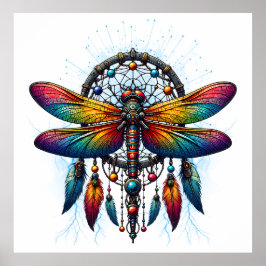 Colorful Psychedelic Dragonfly Dreamcatcher Boho ポスター