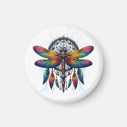Colorful Psychedelic Dragonfly Dreamcatcher Boho マグネット (正面)