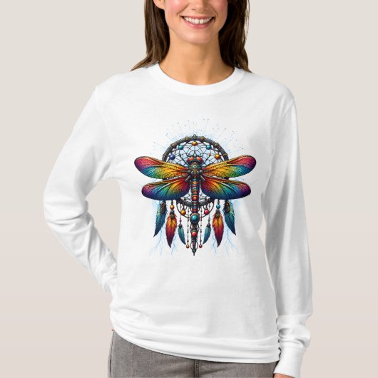 Colorful Psychedelic Dragonfly Dreamcatcher Boho Tシャツ (正面)