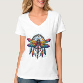 Colorful Psychedelic Dragonfly Dreamcatcher Boho Tシャツ (正面)