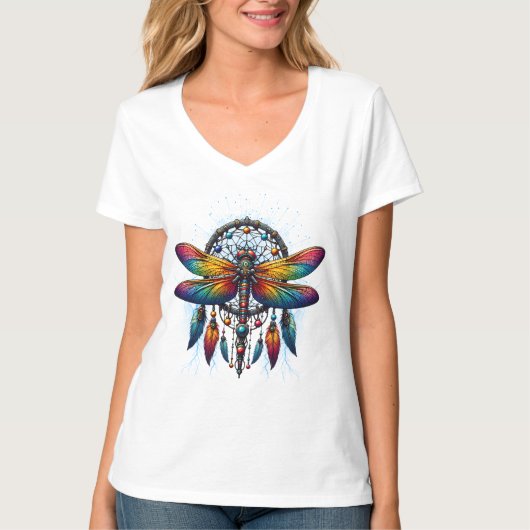 Colorful Psychedelic Dragonfly Dreamcatcher Boho Tシャツ (正面)