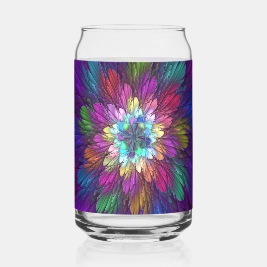 Colorful Psychedelic Flower Abstract Fractal Art ガラス缶 (裏面)