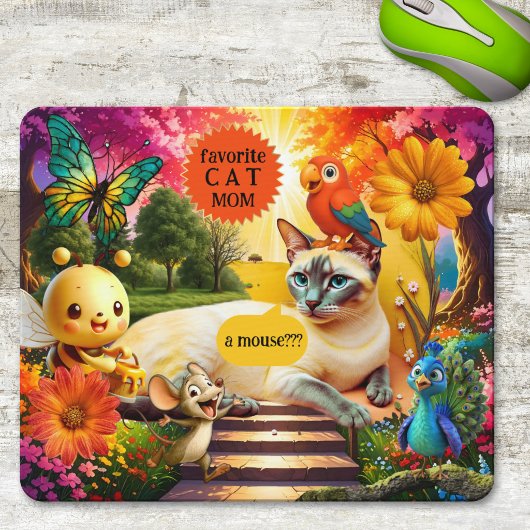 Colorful Psychedelic Funny Cat and Mouse マウスパッド