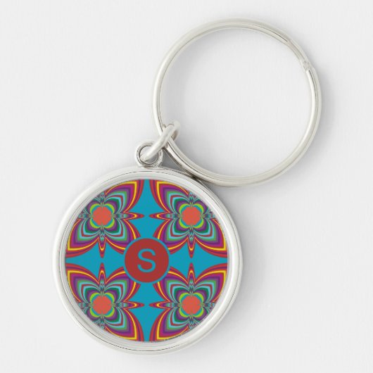Colorful Psychedelic Geometric Pattern Monogram キーホルダー (正面)