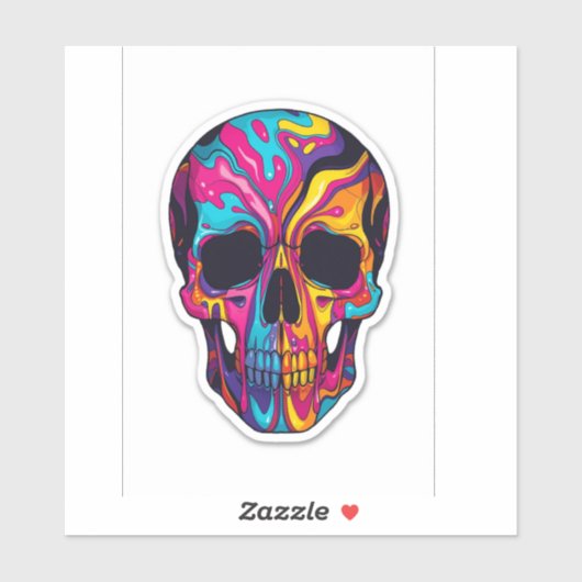  Colorful Psychedelic Skull Vinyl Sticker シール (シート)