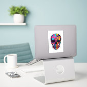  Colorful Psychedelic Skull Vinyl Sticker シール (デスク上のノートパソコン)
