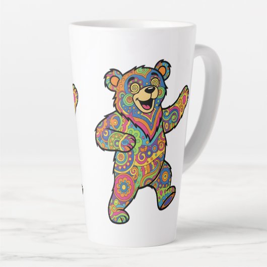 Colorful Psychedelic Teddy Bear Art カフェラテマグ (右アングル)