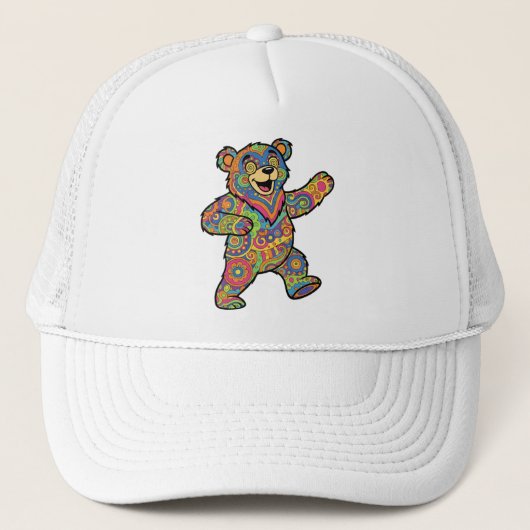 Colorful Psychedelic Teddy Bear Art キャップ (正面)