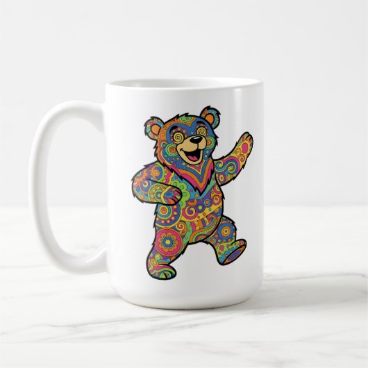 Colorful Psychedelic Teddy Bear Art コーヒーマグカップ (左)