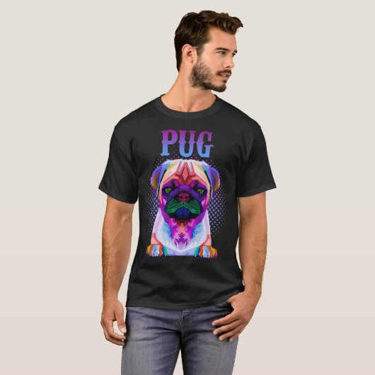 Colorful Pug Dog Breed Pullover  Tシャツ (正面フル)