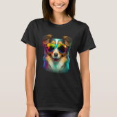 Colorful puppy wearing glasses graphic tシャツ (正面)