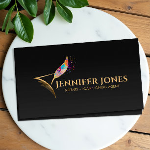 Colorful Quill Pen and Paper Notary 名刺