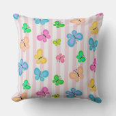 Colorful Quilty Butterflies on Pink White Stripe クッション (正面)