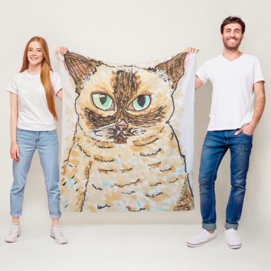 Colorful Quirky Cat Portrait フリースブランケット (インサイチュ)