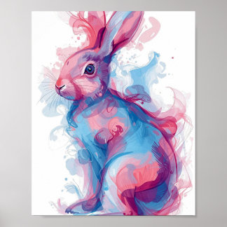 Colorful Rabbit Wall Art – Blue and Pink ポスター