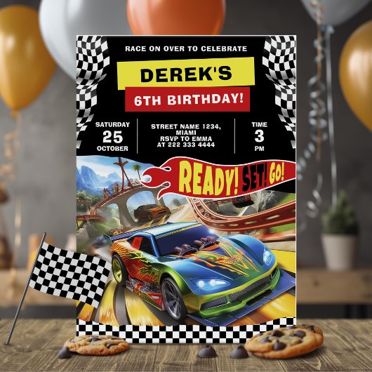 Colorful Race Car Birthday Party 招待状