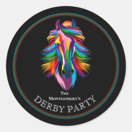 Colorful Racehorse Derby Party Black ラウンドシール