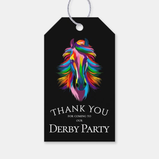Colorful Racehorse Derby Party Black Favor ギフトタグ (正面)