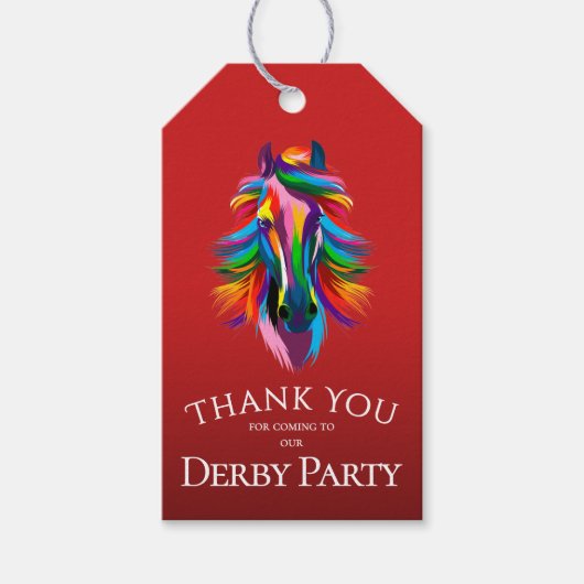 Colorful Racehorse Derby Party Red Favor ギフトタグ (正面)