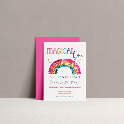 Colorful Rainbow 1st birthday Magical One 招待状