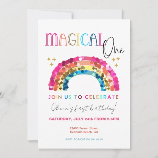 Colorful Rainbow 1st birthday Magical One  招待状 (正面)