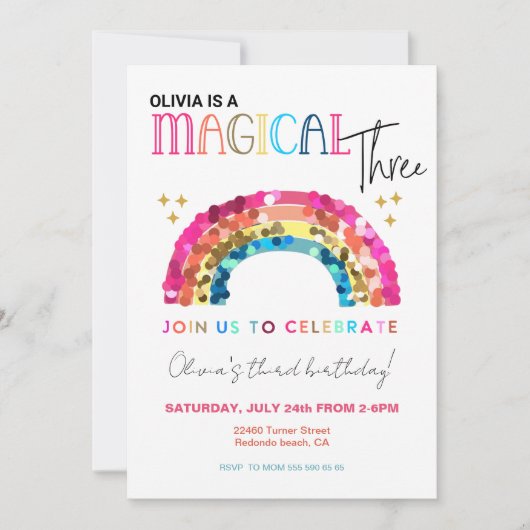 Colorful Rainbow 3rd magical three birthday 招待状 (正面)