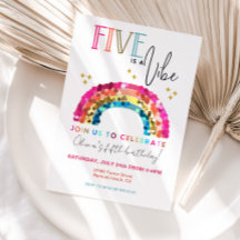 Colorful Rainbow 5th birthday FIVE is A VIBE 