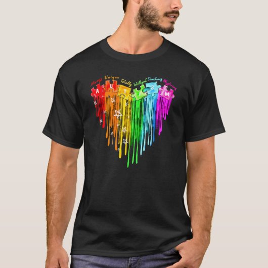 Colorful Rainbow Autism Watercolor Heart Tシャツ (正面)