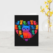 Colorful Rainbow Cats Heart Valentines Day Cat Gra カード (黄色い花)