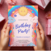 Colorful Rainbow & Clouds Kids 1st Birthday Party 招待状